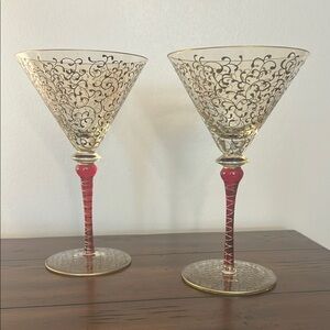 Elegant Gold and Red Martini Glasses